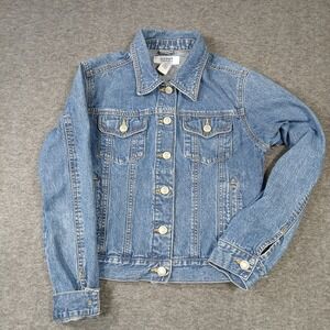 Old Navy Women's Size XS Short Dark Wash‎ Button Up 100% Cotton Jean Jacket